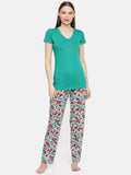 ZEBU Women's Solid Half Sleeve Top & Printed Pant (Pack of 1) Night Suit Set